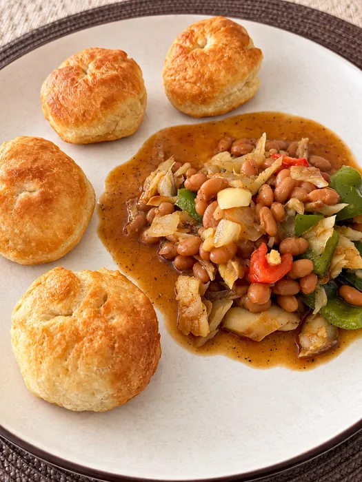 Saltfish & Baked Beans with Fried Dumplings