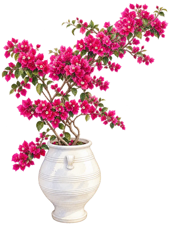 Watercolor of our Santorini bougainvillea urn